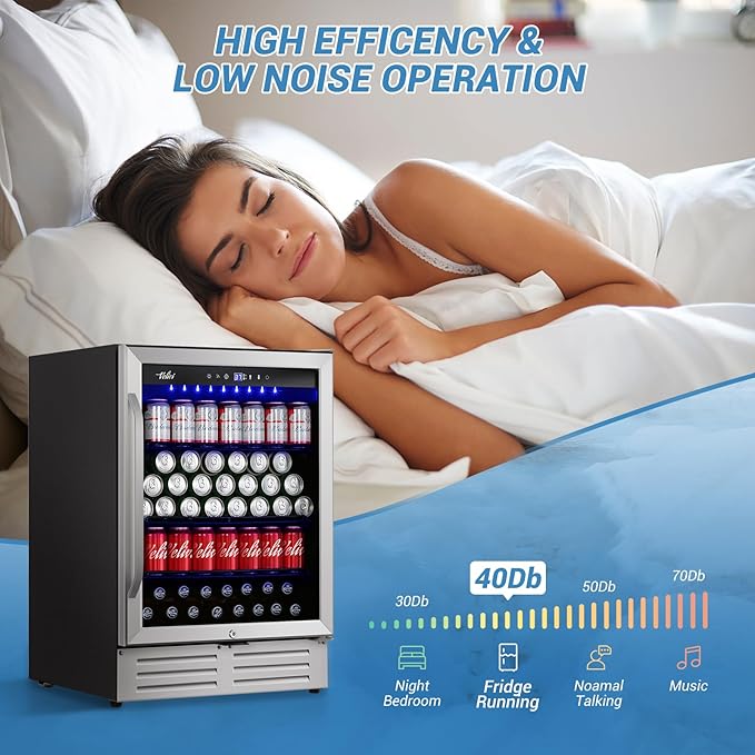 24'' Beverage Refrigerator Cooler,168 Cans Beverage and Beer Fridge with Glass Door, Built-in/Freestanding Drink Fridge for Kitchen, Bar or Office, Stainless Steel Silver