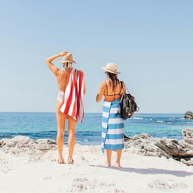 WILFA Extra Large Beach Towel - Oversized Mircofiber Towel 40'' x 70'', XL Striped Lightweight Pool Towel, Big Cabana Swim Travel Towel for Adults Mens Women,Aqua