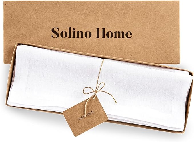 Solino Home Linen White Placemats Set of 6-100% Pure Linen Placemats 14 x 19 Inch for Fall, Autumn, Halloween, Thanksgiving, Christmas, Holiday - Fete
