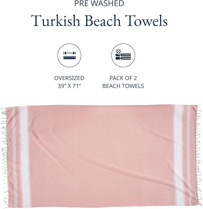 LANE LINEN Large Pool Towels, XL Beach Towel 2 Pack, Pre-Washed, No Shrink, Quick Dry Oversized Beach Towels, Stylish Beach Towel for Women, Sand Free Towel, 39"x71" - Quartz Pink