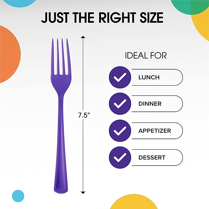 Party Solids Purple Plastic Forks 200 Pieces Purple Forks Disposable Utensils Heavy Duty Plastic Cutlery Set Disposable Cutlery Sets Flatware Sets Silverware Set Party Supplies & Party Tableware