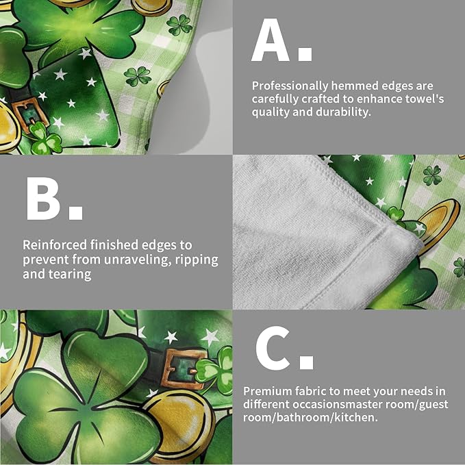 Imiss Green Shamrock Hat Hand Towels 14.4 x 28.3 Inch Clover Gold Coin Decor St. Patrick's Day Fingertip Towels Set of 2 Buffalo Plaid Seasonal Farmhouse Washcloth for Hotel Gym Spa