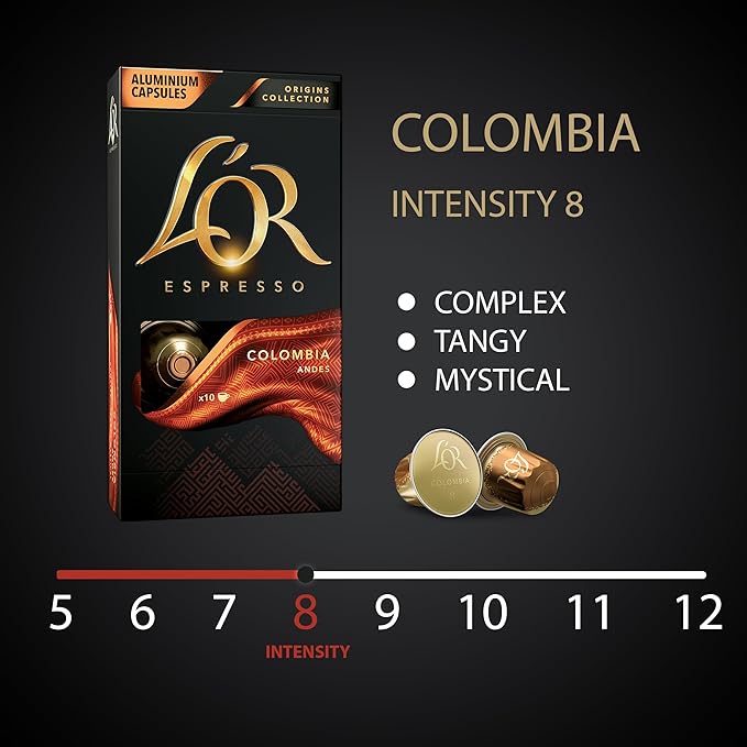 L'OR Espresso Capsules, 10 Count Colombia, Single-Serve Aluminum Coffee Capsules Compatible with the L'OR BARISTA System & *Nespresso Original Machines, 10 Count (Pack of 1)