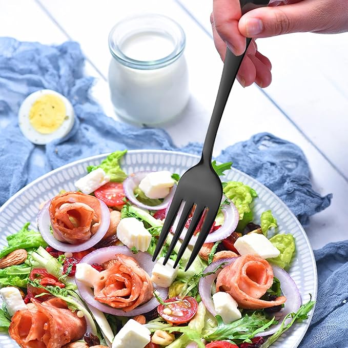 Devico Forks Set, Good Stainless Steel 10-piece Black Silverware Cutlery Reusable Dinner Forks