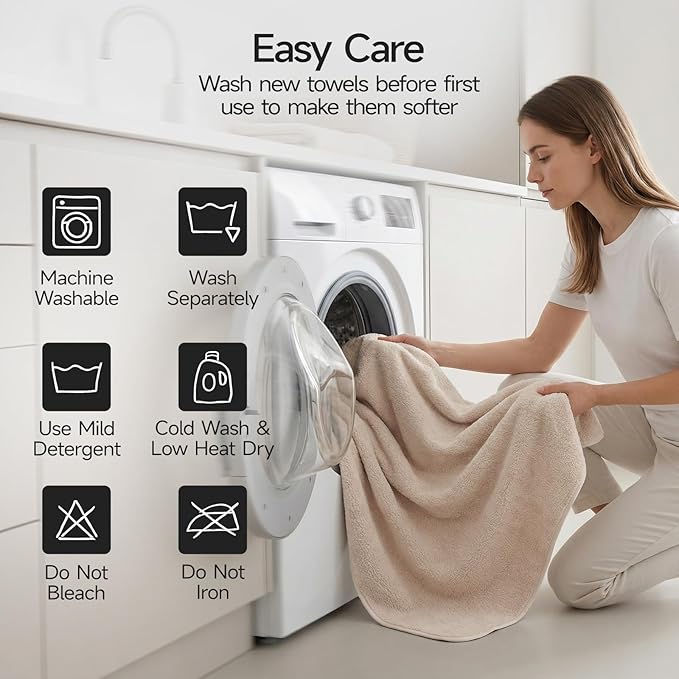 REDKISS 6-Piece Bath Towel Set, Ultra-Plush & Highly Absorbent 100% Cotton Towels for Bathroom, Pink Set Includes 2 Bath Towels, 2 Hand Towels, 2 Washcloths