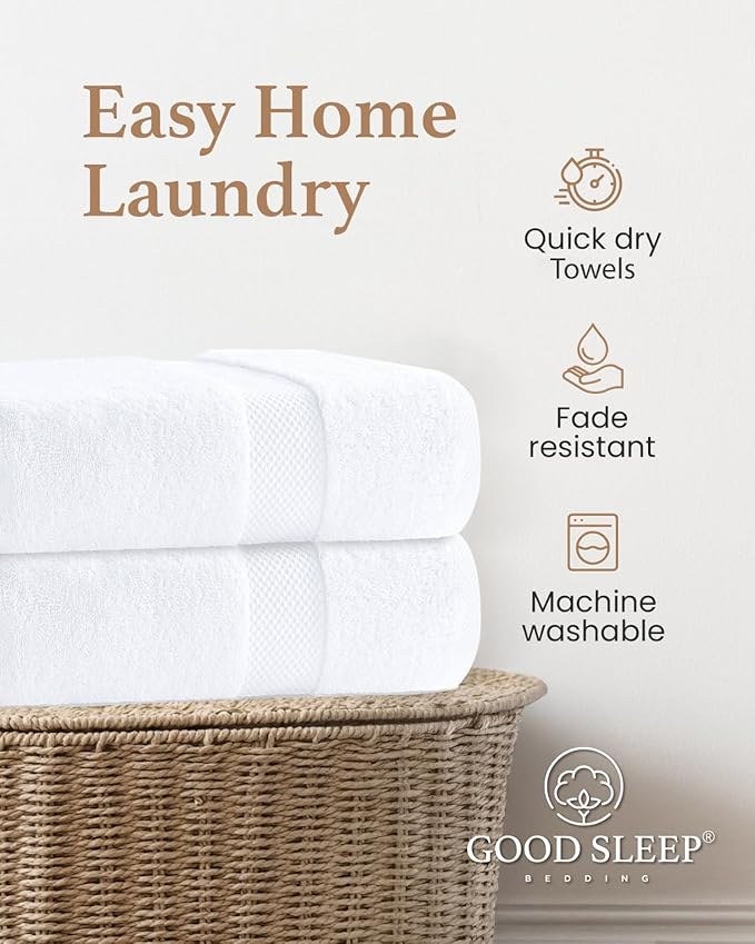 100% Cotton Bath Towels, Pack of 2 Towels for Bathroom, Luxury 700 GSM Bath Towel, Highly Absorbent Bathroom Towel Set, 30 x 60 Inches Large Bath Towels, Super Soft & Quick Dry Towel Set, White