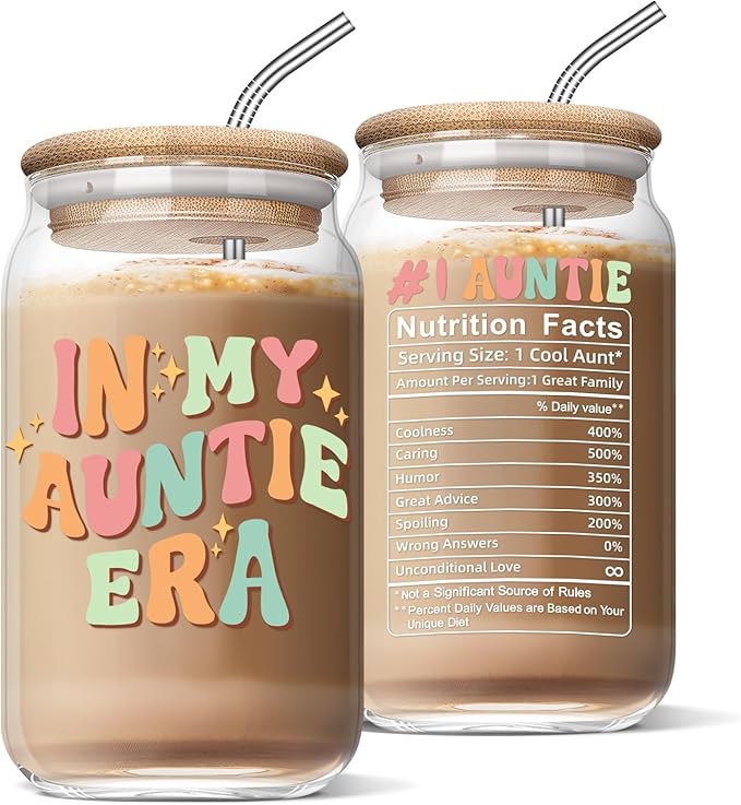 Christmas Day Gifts for Auntie from Niece - Mother’s Day Birthday Gifts for New Auntie, To Be Auntie, Aunt Announcement, Promoted To Aunt - 16 Oz Can Coffee Glass
