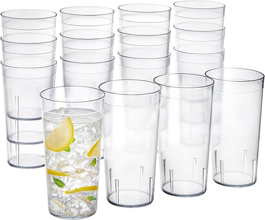 US Acrylic Cafe Plastic Reusable Tumblers (Set of 16) 20-ounce Water Cups in Clear | Value Set of Restaurant Style Drinking Glasses, Stackable, BPA-free, Made in the USA | Top-rack Dishwasher Safe