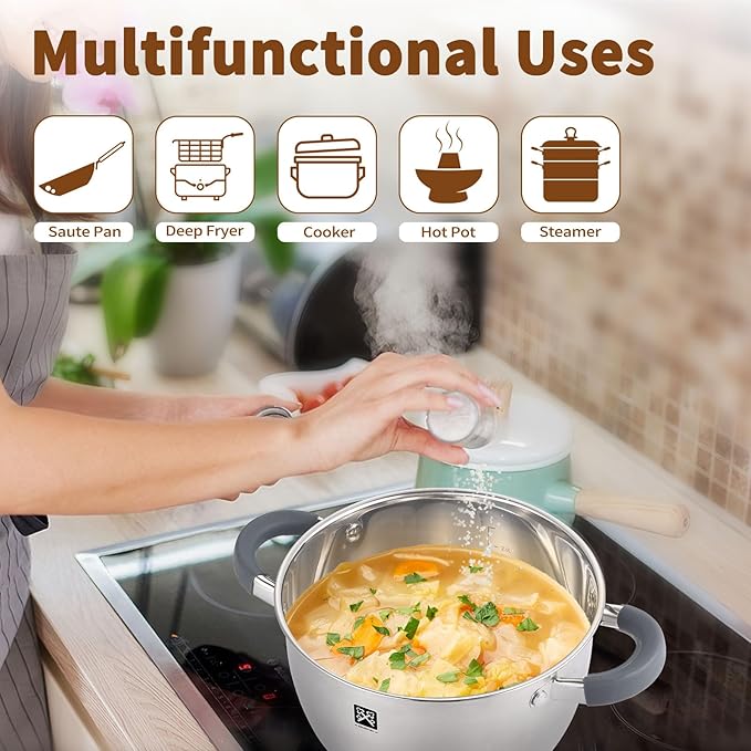 GOLDEN KEY 4.0 QT Steamer for Cooking,Steamer Pots with Vegetable Steam Basket,2-Tier Multipurpose 18/8 Stainless Steel Steaming Pot Cookware for Vegetable,Soup, Food,Dumplings,Oven & Dishwasher Safe