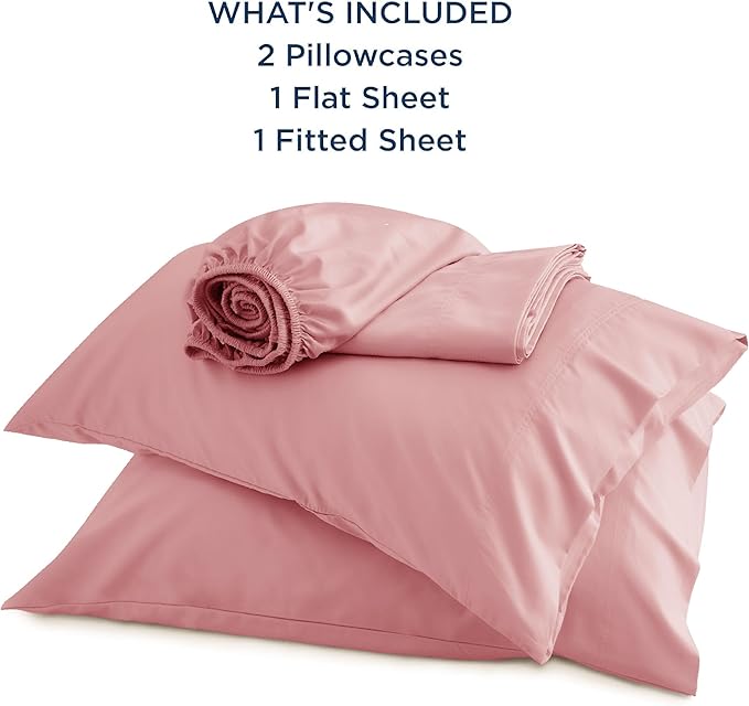 Bedsure Queen Sheet Set, Rayon Derived from Bamboo, Cooling Sheets, Breathable & Soft, Deep Pocket Up to 16 Inches, Hotel Luxury Silky Bedding for Hot Sleepers, Blush Pink