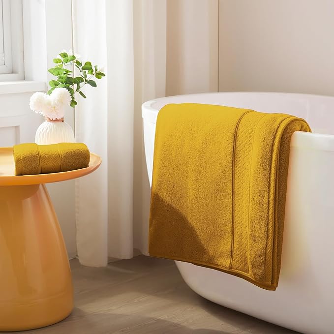 COZYART Gold Bath Towel Set 6 Piece, 2 Bath Towels 2 Hand Towels 2 Washcloths, Luxury 100% Turkish Cotton 650GSM Hotel Quality, Soft, Absorbent, Towel Sets for Bathroom