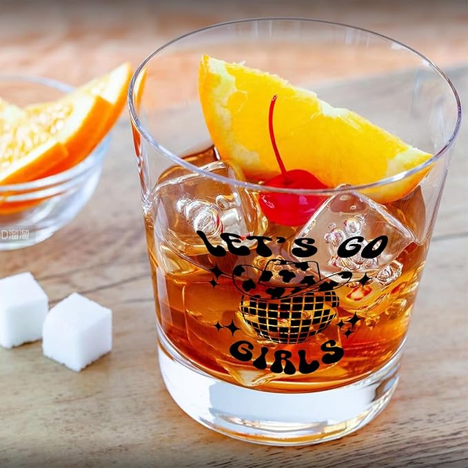 Western Disco Cowgirl Whiskey Glasses 10 oz, Cowgirl Gifts, Let's Go Girls Bachelorette Party Old Fashioned Rocks Glasses Cup for Women Drinking Scotch Bourbon Liquor