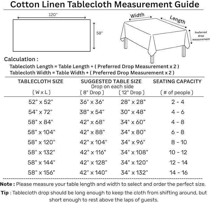 Solino Home Linen Black Tablecloth 58 x 120 Inch - Cotton Linen Hemstitch Rectangular Tablecloth - Machine Washable Table Cloth for Winter, Holiday, New Year