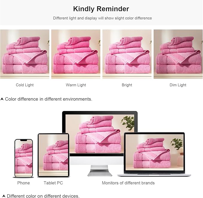 COZYART Pink Bath Towel Set 6 Piece, 2 Bath Towels 2 Hand Towels 2 Washcloths, Luxury 100% Turkish Cotton 650GSM Hotel Quality, Soft, Absorbent, Towel Sets for Bathroom