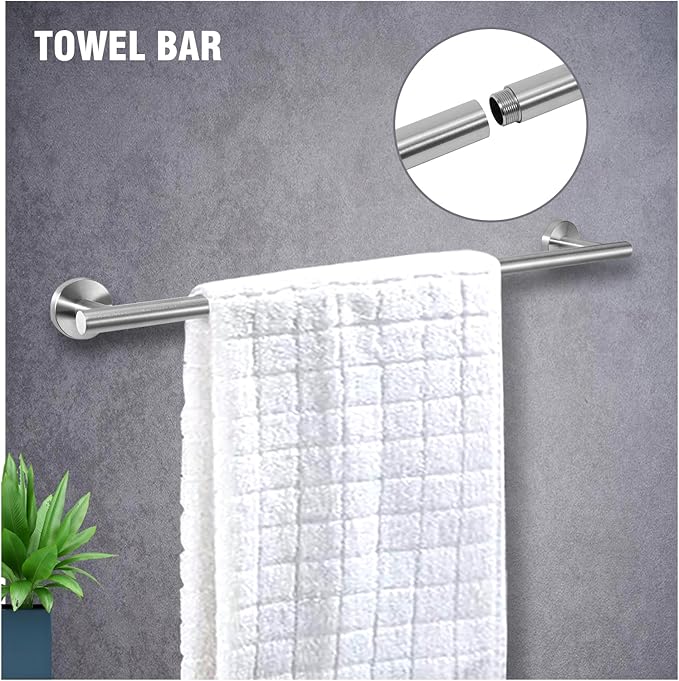 5-Piece Towel Racks for Bathroom, Stainless Steel Bathroom Accessories Set, Bathroom Towel Holder Wall Mounted, Sturdy Bath Towel Bar Set Bathroom Hardware Set (Brushed, 2 Pillar Paper Holder)