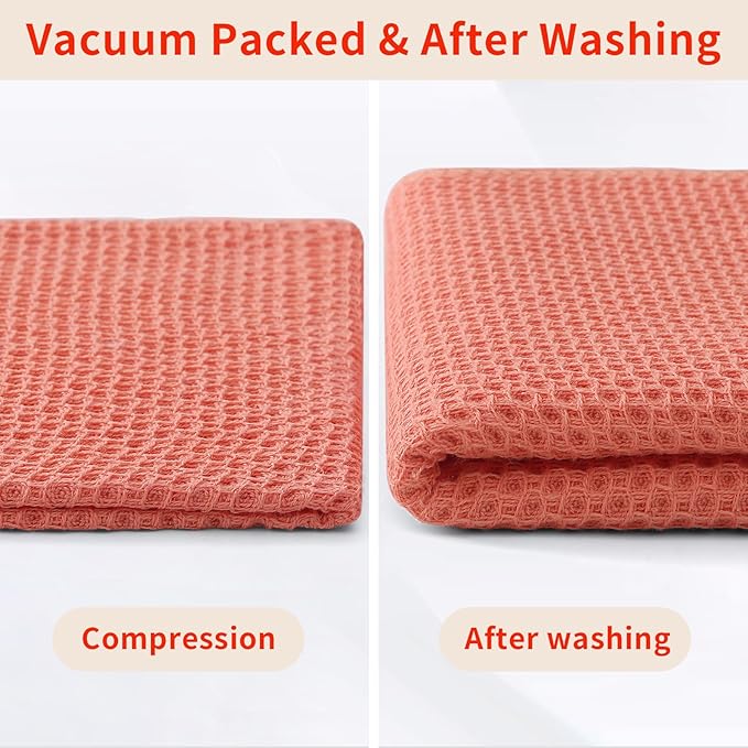 Homaxy 100% Cotton Waffle Weave Kitchen Dish Cloths, Ultra Soft Absorbent Quick Drying Dish Towels, 12 x 12 Inches, 12-Pack, Coral