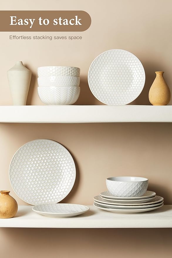 24 Piece Dinnerware Sets for 8, Premium Stoneware Plates and Bowls Sets, Microwave & Dishwasher Safe, Elegant Dishes for Entertaining & Special Occasions – A Stunning Gift for Large Families