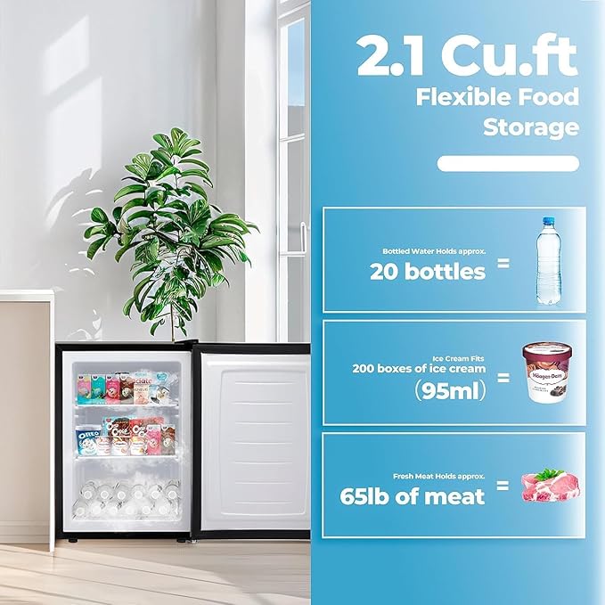 2.2 Cu.ft Upright Freezer, Small Mini Freezer with Adjustable Thermostat, Removable Shelves, Reversible Single Door, for Bedroom/Home/Dorms/Apartment (Stainless Steel)