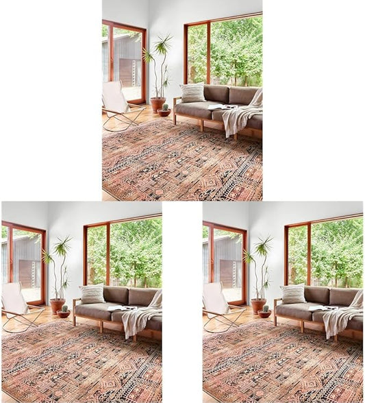Loloi II Layla Collection, LAY-14, Mocha/Blush, 2'-3'' x 3'-9'', 13'' Thick, Accent Rug, Soft, Durable, Vintage Inspired, Distressed, Low Pile, Non-Shedding, Easy Clean, Printed, Living Room Rug