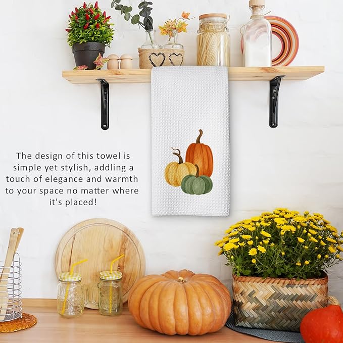 Fall Pumpkin Hand Towels for Kitchen Decor and Tea Dish Towel,1PCS Fall Thanksgiving Day Dishcloths,Farmhouse Fall Pumpkin Decor for Bathroom,Anthropology Autumn Gifts for Women - B01