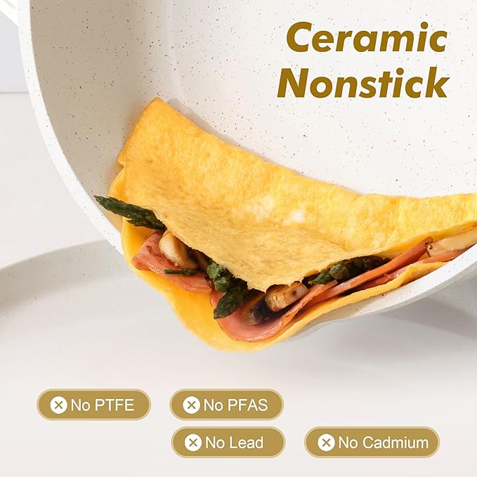 SENSARTE Nonstick Frying Pan Skillet with Lid 3.5/4.5/5QT, Ceramic Saute Pan,Deep Fring Pan Non-toxic Cooking Pot, Stay-cool Handle, Induction Compatible, PFAS Free