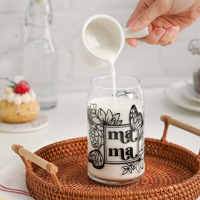 Mama Cup Gifts from Daughter Son, Mothers Day Gifts for Mama, Personalized Birthday Christmas Gift for Mother, Thank You Gift Ideas for Mom, New Mom for Women - 16 oz Iced Coffee Glass Cup