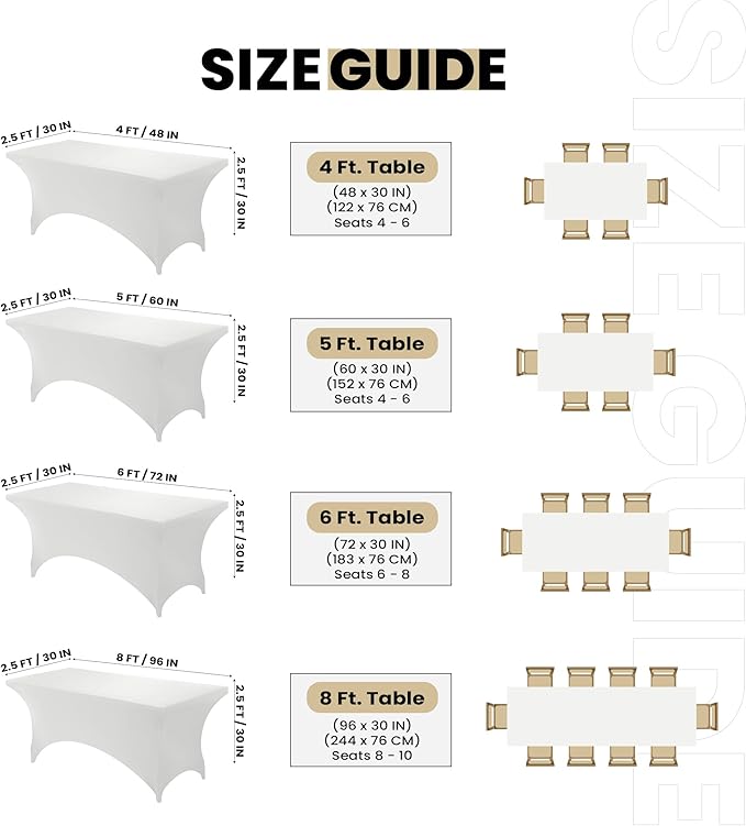 Utopia Kitchen 6FT Spandex Tablecloth [2 Pack, White] 200 GSM Stretch, Fitted, Washable and Wrinkle Resistant Table Cloth Rectangle Cover for Trade Shows, Wedding, Parties [72Lx30Wx30H Inch]