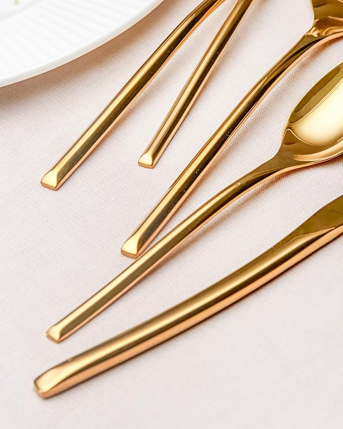 Lemeya 20-Piece Gold Silverware Set for 4,Modern 18/10 Stainless Steel Flatware Set,Luxury Cutlery Set,Unique Utensils Set for Restaurant,Spoons and Forks Set,Mirror Polished,Dishwasher Safe