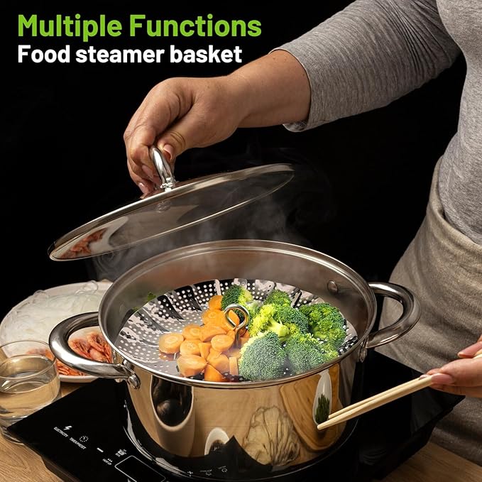 Vegetable Steamer Basket, Premium Stainless Steel Veggie Steamer Basket - Folding Expandable Steamers to Fits Various Size Pot (Extra Large (6.5" to 11"))