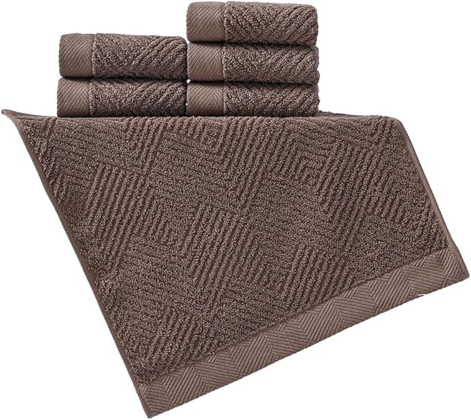 sense gnosis Chocolate Washcloth Set of 6 Premium 100% Cotton Herringbone Striped Weave Ultra Soft Highly Absorbent Washcloths Towel for Bathroom 13 X 13 Inch