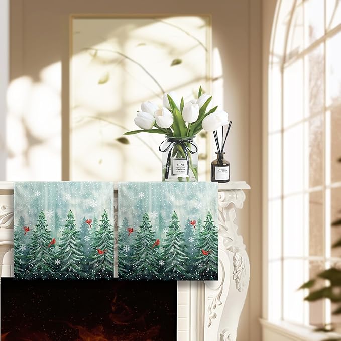 Winter Forest Hand Towels for Bathroom Pine Tree Cardinal Kitchen Towel Snowflakes Home Decor Dish Towels Farmhouse Soft Absorbent for Holiday Xmas Kitchen