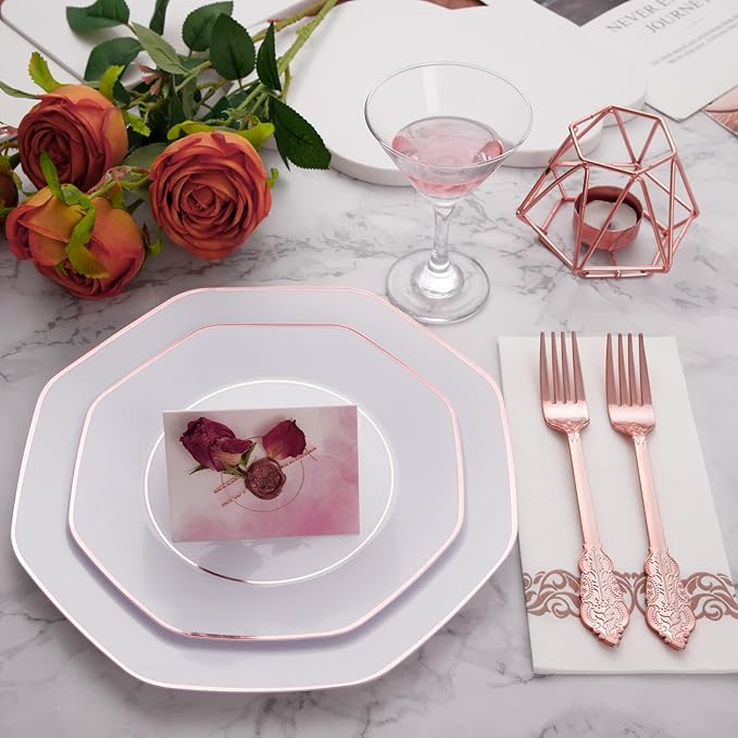 Ciaell 200PCS Rose gold Plastic Forks - Heavy Duty Plastic Forks - 7.48 Inch Heavyweight Rose gold Forks - Disposable rose gold Dessert Forks Perfect for Parties & Weddings & Restaurants