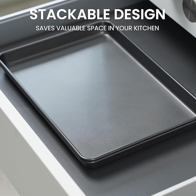 LISI Nonstick Stackable Baking Pans Set, Cookware Sets Baking Tray (13" x 9" (3 Pack Quarter Sheet))