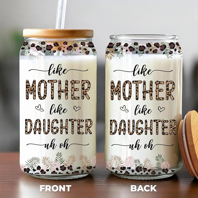 Like Mother Like Daughter Iced Coffee Cups With Lids, Mothers Day Birthday Gifts For Best Mom Ever, Glass Coffee Cups, Mom Daughter Gift, Mother in Law Gifts for Women