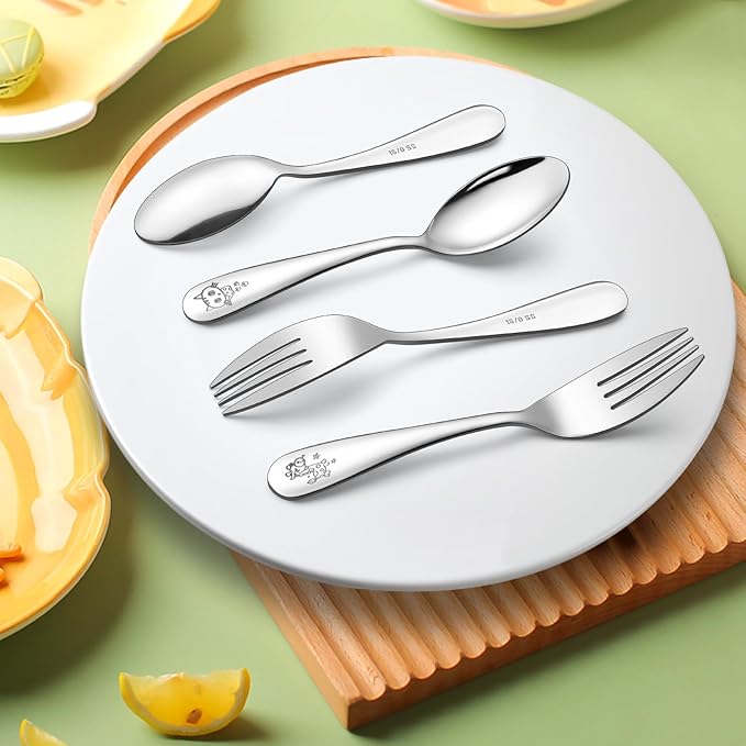 LIANYU Kids Silverware Set 12 PCS, Toddler Utensils Set Includes 6 Toddler Spoons and 6 Forks, Stainless Steel Silverware for Kids, Children Flatware Cutlery for Self-Feeding, Dishwasher Safe