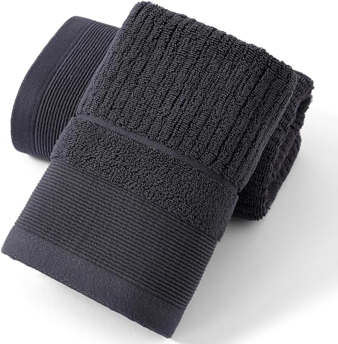 sense gnosis Dark Grey Hand Towel Thick Ribbed Striped Pattern 100% Cotton Absorbent 2 PC Hand Towel Set for Bathroom Home Decorative 13 x 29 Inch