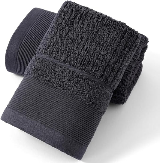 sense gnosis Dark Grey Hand Towel Thick Ribbed Striped Pattern 100% Cotton Absorbent 2 PC Hand Towel Set for Bathroom Home Decorative 13 x 29 Inch