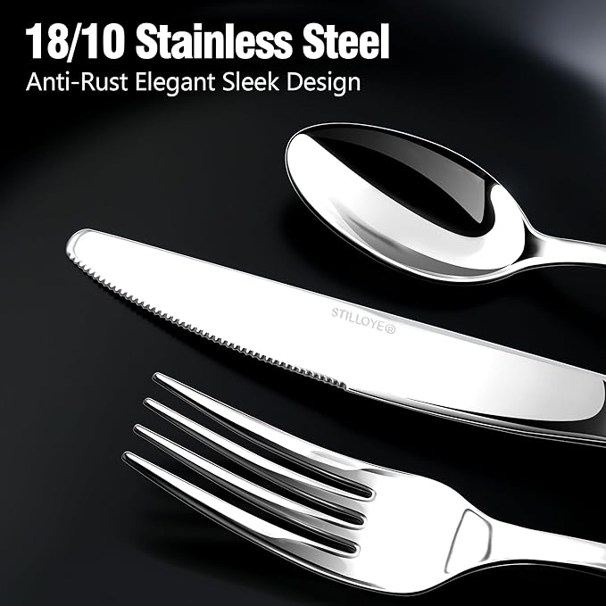 Silverware Set for 6, 30 Piece 18/10 Stainless Steel Flatware Utensils Cutlery Set, Mirror Polished knives Forks and Spoons Silverware Sets,Dishwasher Safe for Dinner Home Kitchen,Wedding Party
