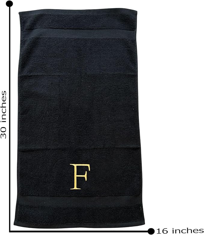Black Monogrammed Hand Towel for Bathroom - Initial Hotel Quality Decorative Embroidered Luxury Towel for Powder Room, Spa - GOTS Organic Certified - Pack of 2 - Letter F