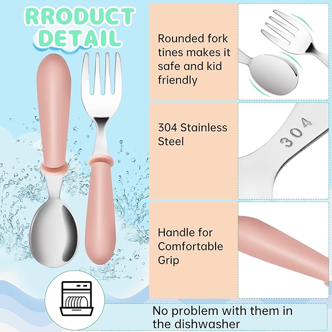 12PCS Toddler Forks & Spoons,Stainless Steel Baby Utensils,Kids Silverware Children's Cutlery Set for Self Feeding,BPA Free Metal Toddler Flatware with Handle for Boys Girls(Mixcolor 6 Spoons 6 Forks)