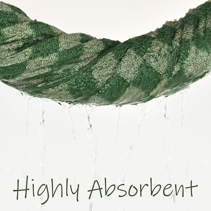 Jacquotha Luxury Bath Towels for Bathroom Green Checkered (54x28 Inches) - Cotton Soft Absorbent Shower Towels 2 Pack Daily Use Lightweigt, Quick Dry, Decorative