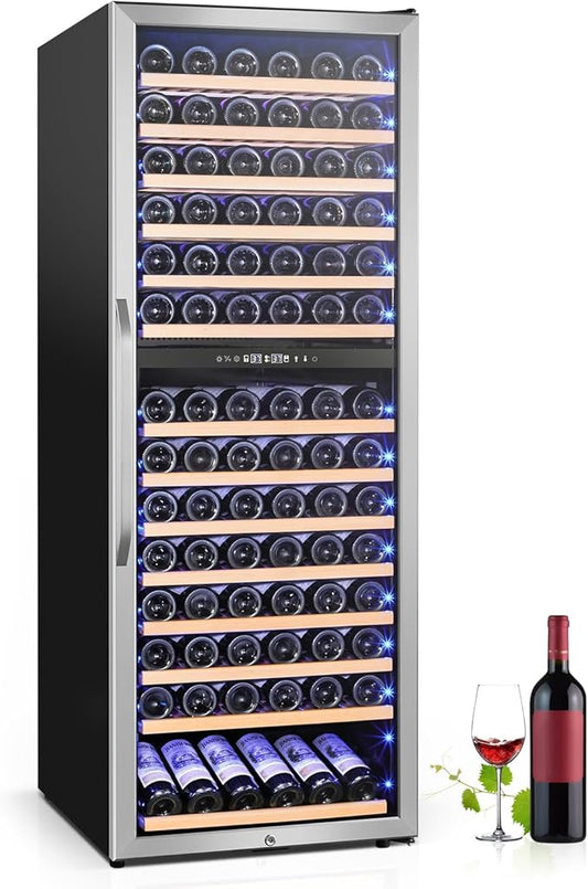 Wine Fridge Freestanding Dual Temperature Zone, Wine Cooler Refrigerator for 154 Bottles, 24 Inch Wide Large Wine Cooler with Professional Temperature Control System, Quiet Operation