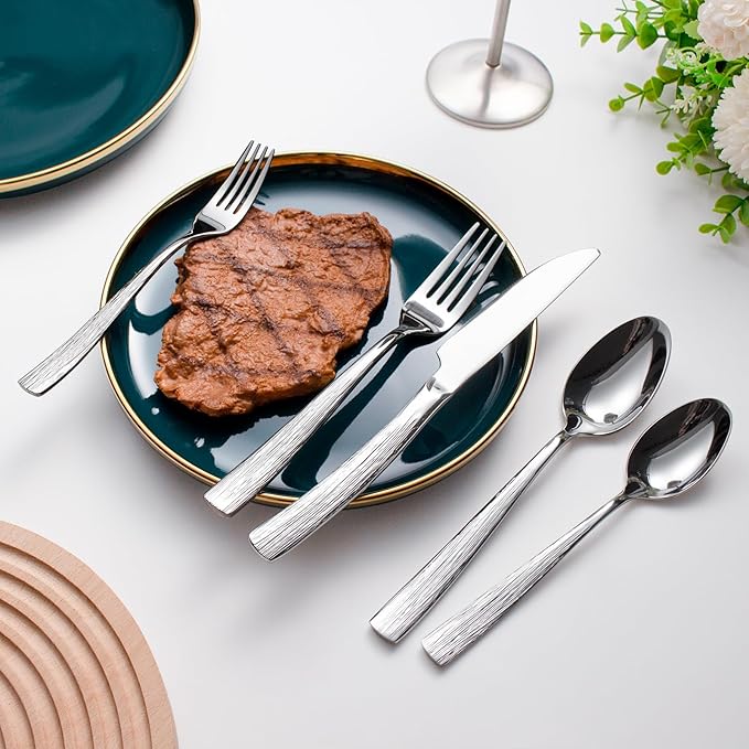 20-Piece Silverware Set for 4, CITESANA Heavy Duty Stainless Steel Flatware Set with Ripple Handles, Mirror Polished Kitchen Cutlery Set