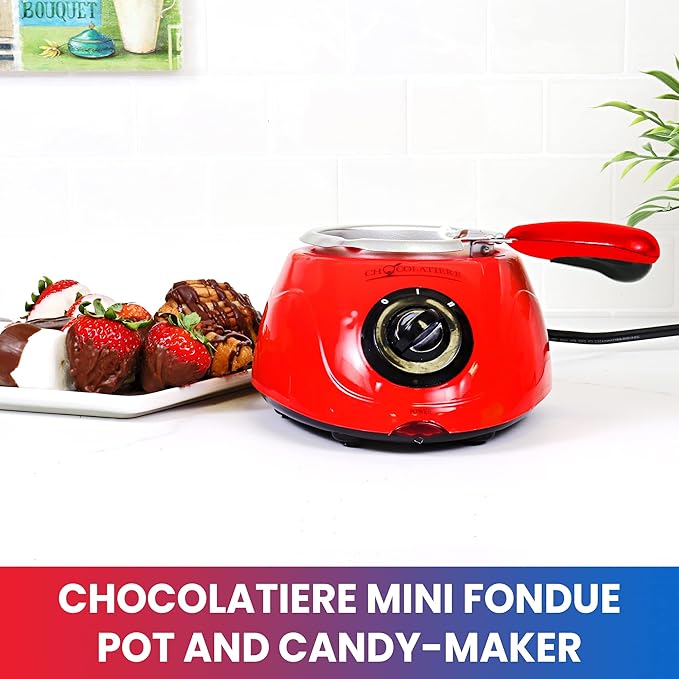 Total Chef Electric Chocolatiere Melter 32+ Accessories Fondue Pot Set Chocolate Fountain and Candy Melts 8.8 oz (250 g) DIY Candy Maker Dessert Special Occasion Gift Set for Romantic Dinner Red