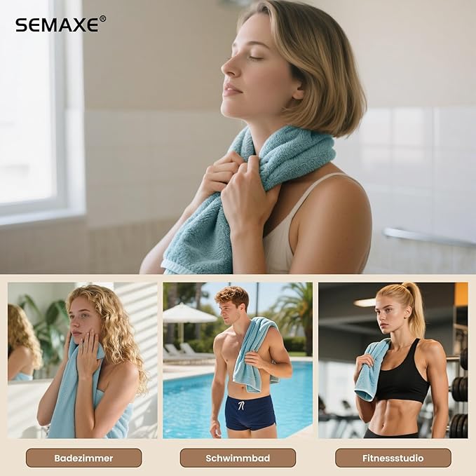 SEMAXE 12 Pack Hand Towels for Bathroom, 100% Cotton Towels with Hanging Loops, Soft and Highly Absorbent, Hand Towel Set for Gym, Shower, Hotel, Spa and Kitchen, Blue