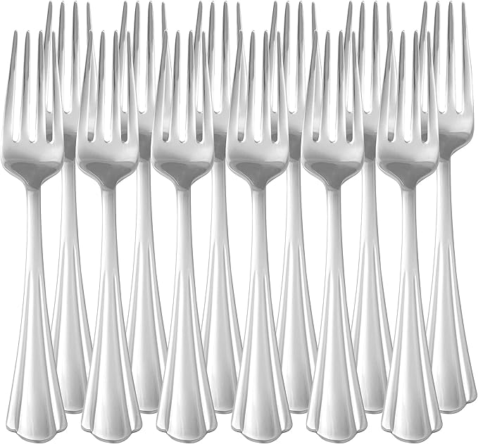 Amazon Basics Stainless Steel Dinner Forks with Scalloped Edge, Pack of 12, Silver
