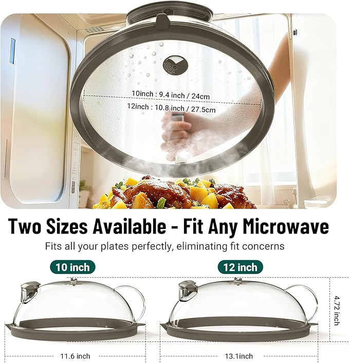 Microwave Splatter Cover with Water Steamer, Upgraded Microwave Cover for Food with Handle, Clear Plate Covers, Splatter Guard, Kitchen Essentials Gadgets, House Warming Gifts New Home, 10 Inch