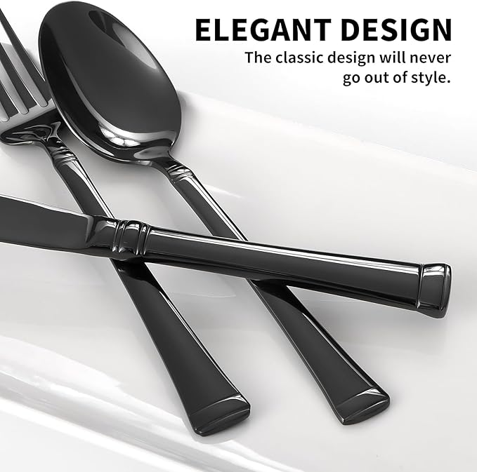 20-Piece Black Silverware Set,Service for 4,18/10 stainless steel Flatware Set,Mirror Polished Cutlery Set,Dishwasher Safe