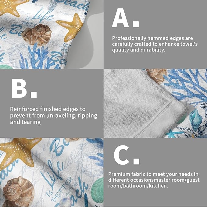 Imiss Coral Starfish Hand Towels for Bathroom，Nautical Coastal Seashell Guest Towels 14.4 x 28.3 Inch Set of 2 Soft Small Bath Towel Kitchen Dish Towels for Home Hotel Gym Spa