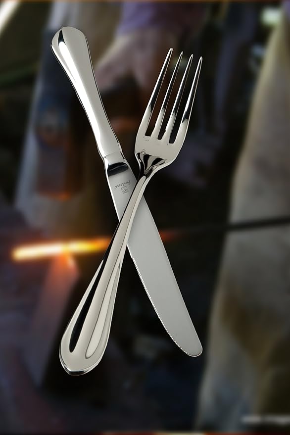Fortessa Forge 18/10 Stainless Steel Flatware Solid Handle Table Knife, Set of 12,Silver